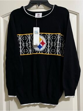 NFL Pittsburgh Steelers YOUTH Black Crewneck Sweater with Team Emblem Large